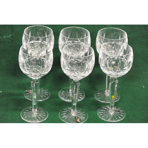 120 - Six Waterford Cut Glass long stemmed Wine Glasses.