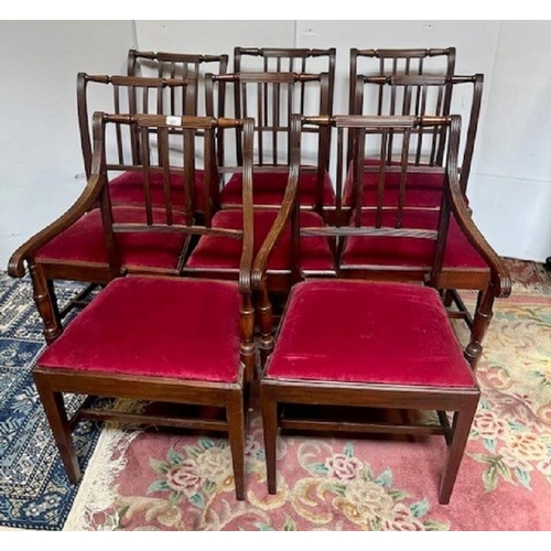 122 - Set of Eight Mahogany four bar Cork Chairs with red upholstered pop in Seats.