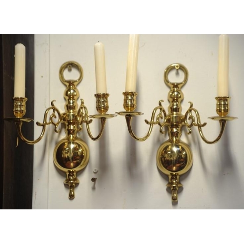 125 - Pair of brass two branch Candelabras