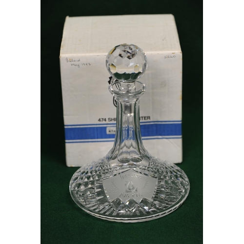 135 - Waterford Cut Glass Ship's Decanter engraved Ireland May 1983 with original Box.