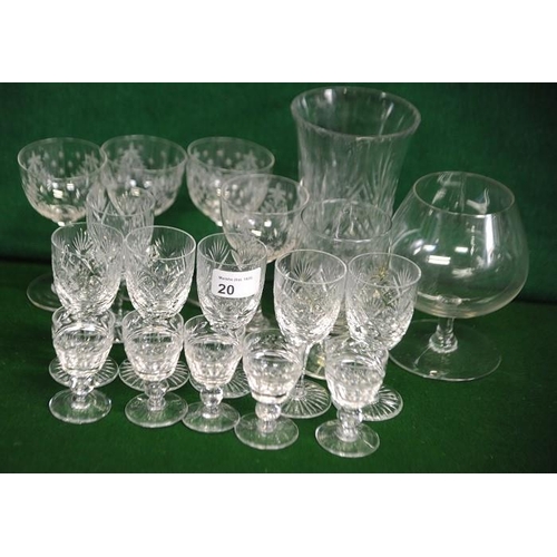 20 - 5 Liqueur Glasses, 6 Sherry Glasses and various other Drinking Glasses