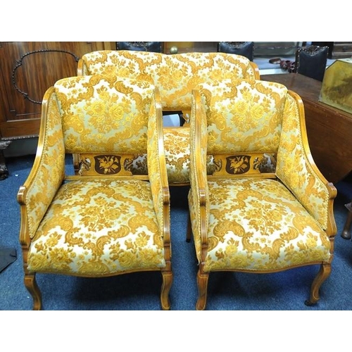 246 - Edwardian inlaid Three Piece Suite comprising a Settee and Two Armchairs