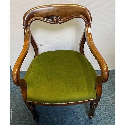 5 - Victorian Mahogany green upholstered Carver Chair