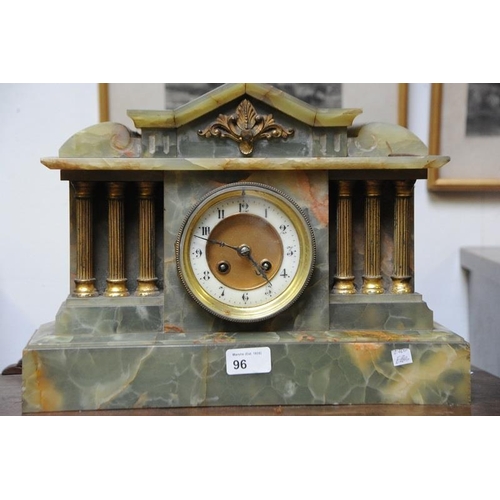 96 - Marble Mantel Clock with Ceramic and Brass Face.