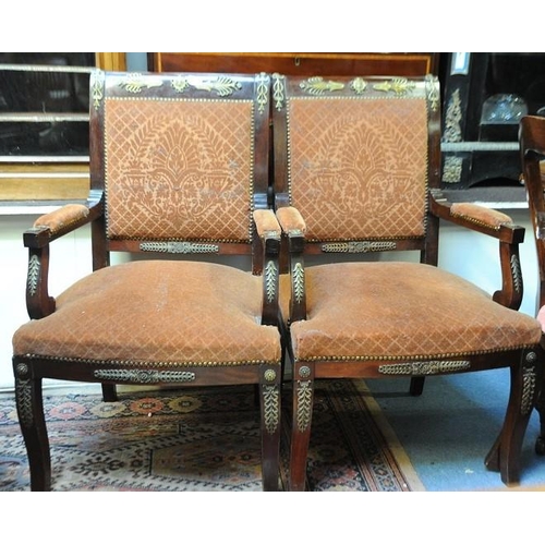 98 - Pair of Regency Mahogany brass mounted upholstered Armchairs.