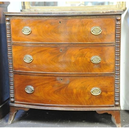 103 - Georgian Mahogany bow fronted Chest of three Drawers on bracket feet.