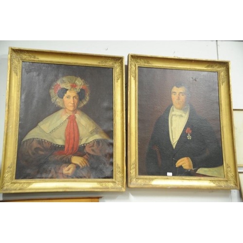 67 - Pair of Large gilt framed Oil Paintings. Portraits of a Lady and Gentleman. Size 28