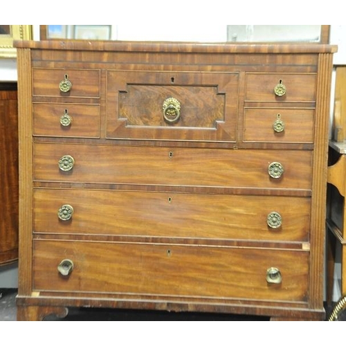 76 - Regency inlaid Mahogany Chest of 3 graduated drawers and 3 small drawers on bracket feet.