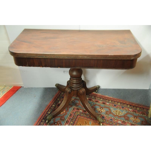 80 - Regency Mahogany  Fold over Tea Table on baluster pod with 4 splayed legs.