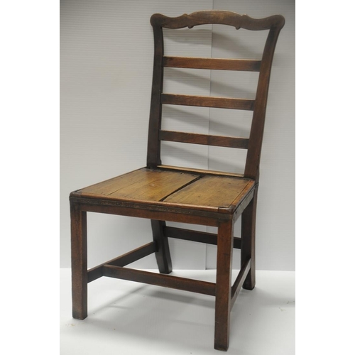 82 - 18th Century Ladder backed dining room chair with cross stretcher.