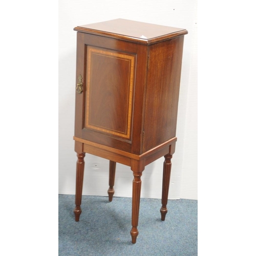 83 - Mahogany inlaid Bedside Locker on reeded legs.