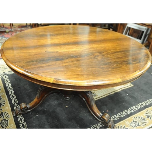 84 - Victorian Rosewood Circular Table2on baluster pod with three splayed carved legs.  (51 inches in dia... 