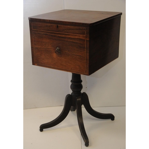 90 - Regency Rosewood Ladies Work Box on baluster pod on four splayed legs.