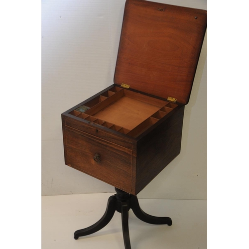 90 - Regency Rosewood Ladies Work Box on baluster pod on four splayed legs.