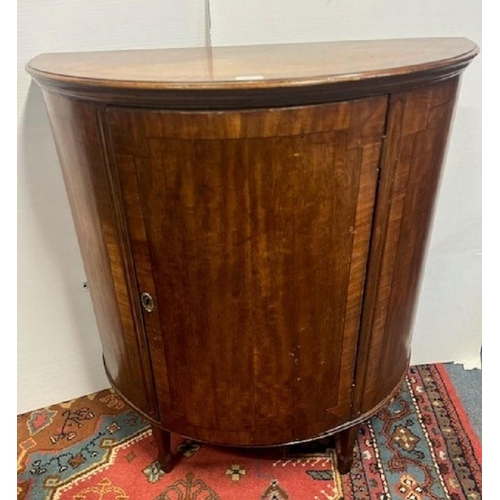 93 - Georgian inlaid Mahogany Demi-Lune Commode with fitted Press on tapered legs