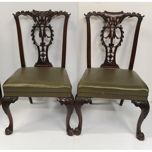 94 - Pair of Chippendale style Side Chairs with hide upholstered Seats on cabriole legs.