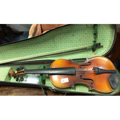 2 - Violin with bow in Case.  Copy of Antonius Stradivarius - Made in Czecho/Slovakia