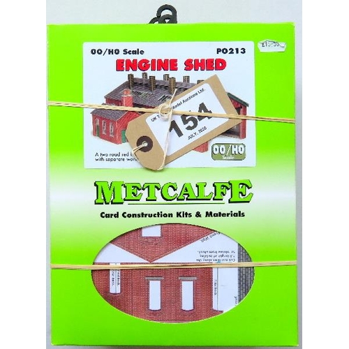 154 - METCALFE 00/HO Card Construction Kits comprising: PO264 Corner Shop Stone Built, PO205 Low Relief Pu... 