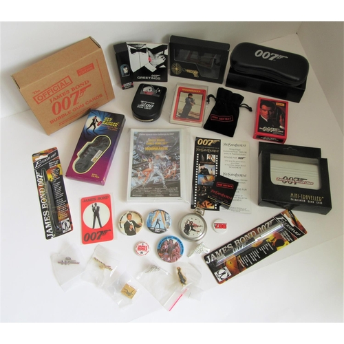 245 - JAMES BOND related items to include pens, badges, 6x pin badges, Little Lead Soliders Ltd figure in ... 