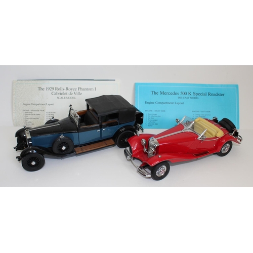 267 - FRANKLIN MINT 1/24 scale Cars comprising 1929 Rolls Royce Phantom Cabriolet, plus Mercedes 500K Road... 