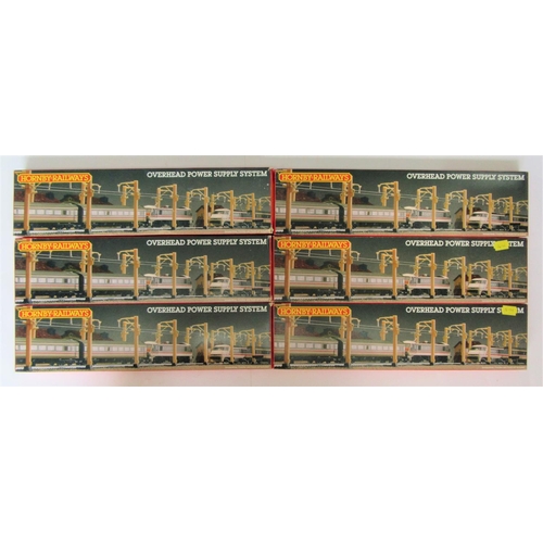 82 - HORNBY 00 gauge Catenary Packs. R290 Single Track x3, R291 Point pack x3. (6) Unused/Boxed.