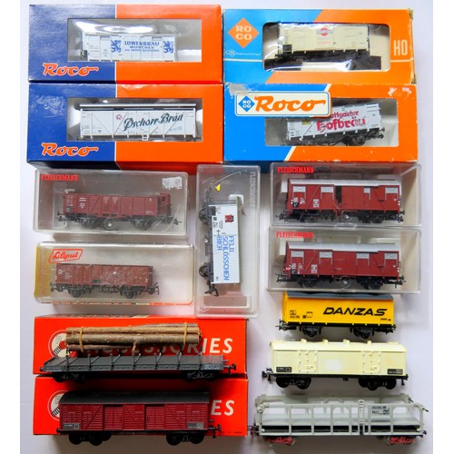 97 - FLEISCHMANN / ROCO / JOUEF etc. HO gauge Continental Outline Goods Wagons comprising: 14 x assorted ... 