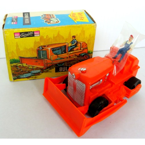 103 - TELSALDA TOYS (Hong Kong) Plastic Bulldozer J0007, friction drive, includes Driver. Excellent in Goo... 