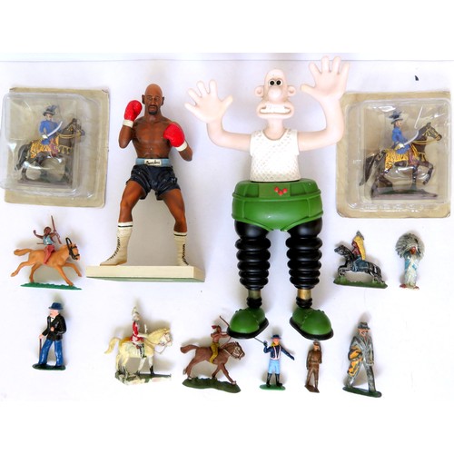 106 - MODEL FIGURES to include Hand-crafted Boxer Figure mounted on Plynth, Wallis & Gromit figure, plus a... 