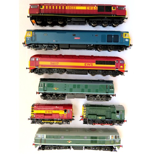 148 - HORNBY 00 gauge Diesel Locos comprising: Class 58 No. 58033 EWS maroon and gold, Class 50 No. 50037 ... 