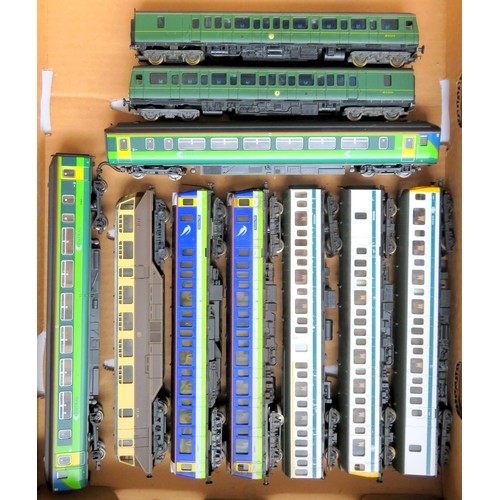 162 - LIMA DMU’s comprising: 2-Car DMU green, 3-Car DMU grey,  2 x Railcars blue/grey (both non-powered), ... 