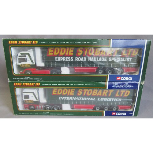 189 - CORGI 1:50th ‘EDDIE STOBART’ Trucks to include CC13201 DAF XF Curtainside, CC13401 MAN TGA Curtainsi... 