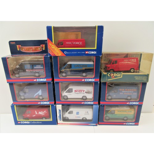 203 - CORGI FORD TRANSIT collection to include CC07811 Mr Master, 07803 D.R.Macleod and others. Some missi... 