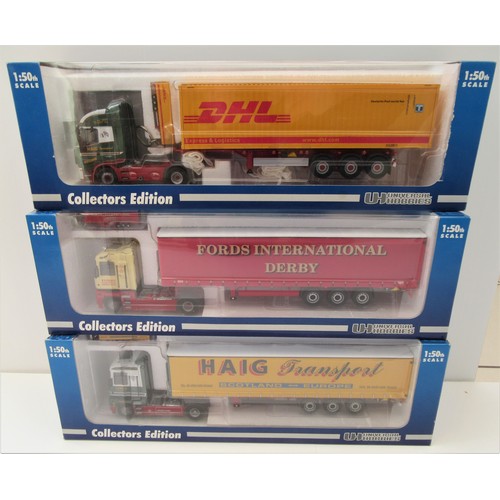 206 - UNIVERSAL HOBBIES 1:50TH Modern Trucks in include Renault “Fords International”, Renault “Haig Trans... 