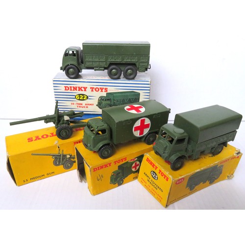 188 - DINKY TOYS - Army related, comprising: 622 10-Ton Army Truck. Good in Good  Box , 626 Military Ambul... 