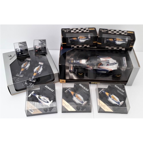 287 - ONYX Renault Formula 1 models and helmets to include 1:18TH and 1:43rd scale FW18 ‘Damon Hill’. Mint... 