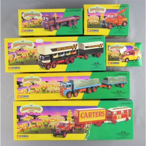 212 - CORGI CLASSIC SHOWMANS RANGE to include 16501 Scamell Highwayman +Trailer & Caravan ‘Carters’ (damag... 