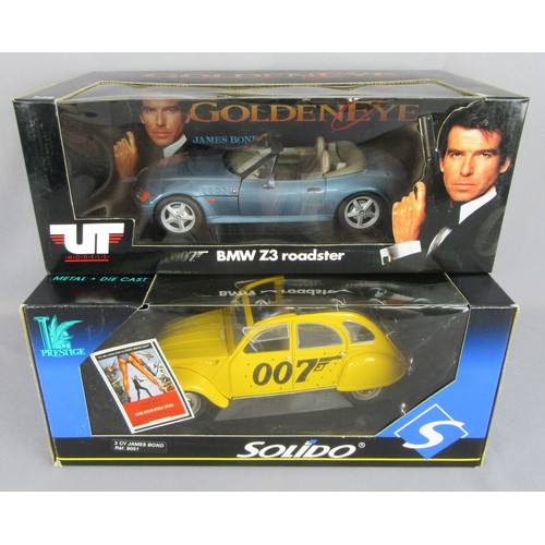 220 - SOLIDO 1:18th scale Citroen 2CV “For Your Eyes Only”, UT Models 1:18th scale BMW Z3 “Goldeneye”. Min... 