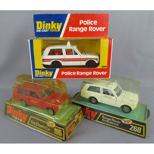 240 - DINKY TOYS 254 Police Range Rover (red interior), 195 Range Rover ‘Fire Chief’ (dark blue interior) ... 