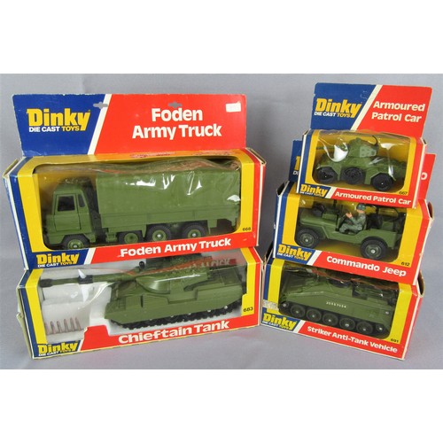 241 - DINKY TOYS Military 612 Commando Jeep, 683 Chieftain Tank, 668 Foden Army Truck, 691 Striker Anti-Ta... 