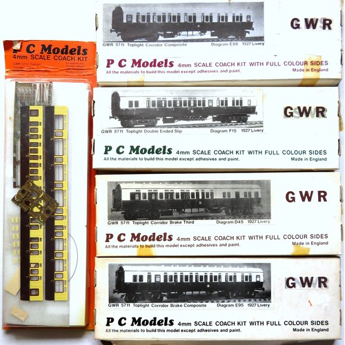 128 - PC MODELS 4mm scale GWR 1927 livery 57ft. Toplight Coach Kits comprising: Corridor Brake Composite, ... 