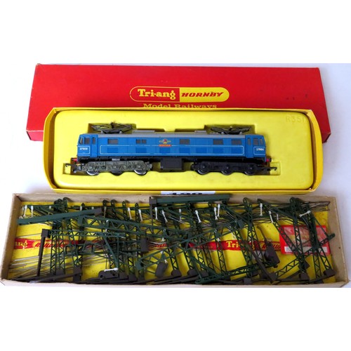 190 - TRIANG 00 gauge R351 Twin Pantograph Overhead Electric Loco “Electra” No. 27000 blue. Good to Good P... 