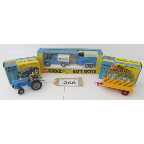 266 - CORGI GIFT SETS No.15 Land Rover and Beaufort Horsebox, No.67 Ford 5000 Super Major tractor and No.5... 