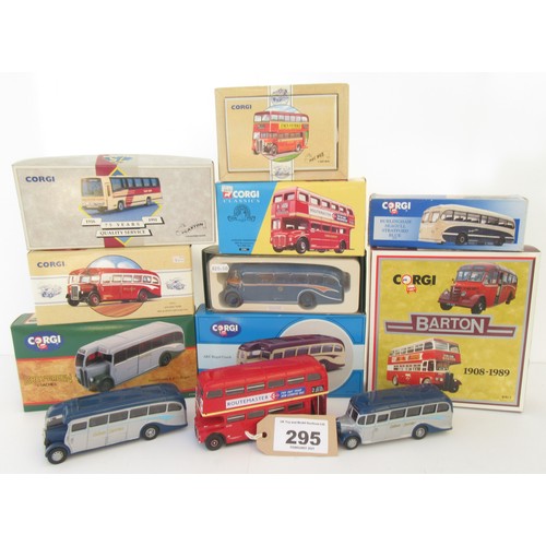 295 - CORGI TOYS model buses to include 33101 Dennis Lancet Coach “Smiths of Reading”, 97800 Sunbeam Troll... 