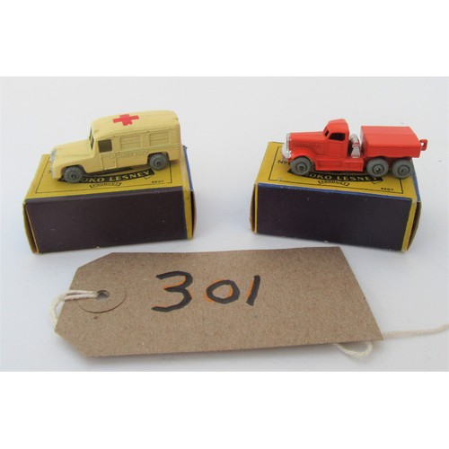 301 - MATCHBOX 1:75 LESNEY models to include No.14 Daimler Ambulance and No.15 Prime Mover. Excellent Plus... 