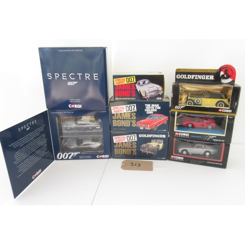 313 - CORGI James Bond Models to include 04204 Aston Martin. Mint in Mint boxes. (8)