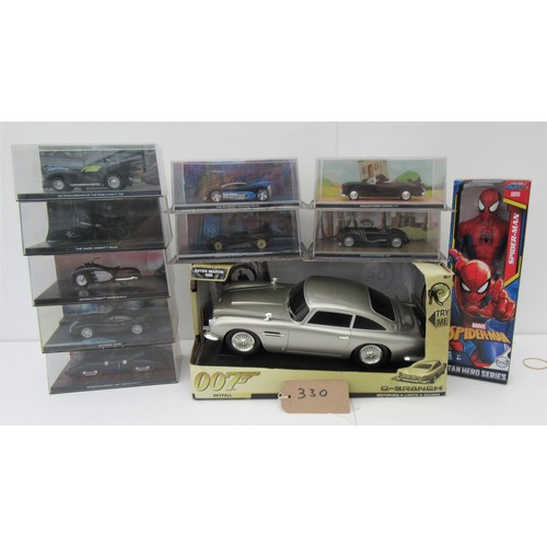 330 - JAMES BOND 1:12 scale ASTON MARTIN with lights and sound, Mint in a Good box, plus DELPRADO BATMAN V... 