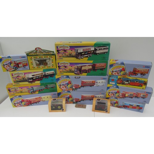 335 - CORGI MODELS CIRCUS VEHICLES to include 97885 SCAMMEL HIGHWAYMAN, TRAILER and CARAVAN and Z4801 LEYL... 