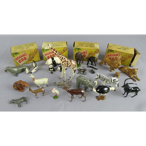 78 - BRITAINS VINTAGE LEAD ZOO ANIMALS, boxed and loose examples to include No.9011 Giant Panda & 2 Baby ... 