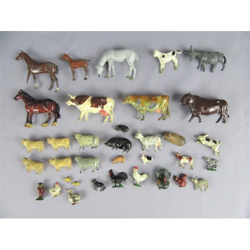 79 - BRITAINS VINTAGE LEAD FARM ANIMALS to include Cows/Bulls, Sheep, Goats, Horses, Chickens, Turkeys, a... 