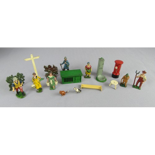 80 - BRIATINS VINTAGE LEAD FARM FIGURES and accessories to include Farmer, Milk Maid, Shepard, milk stool... 